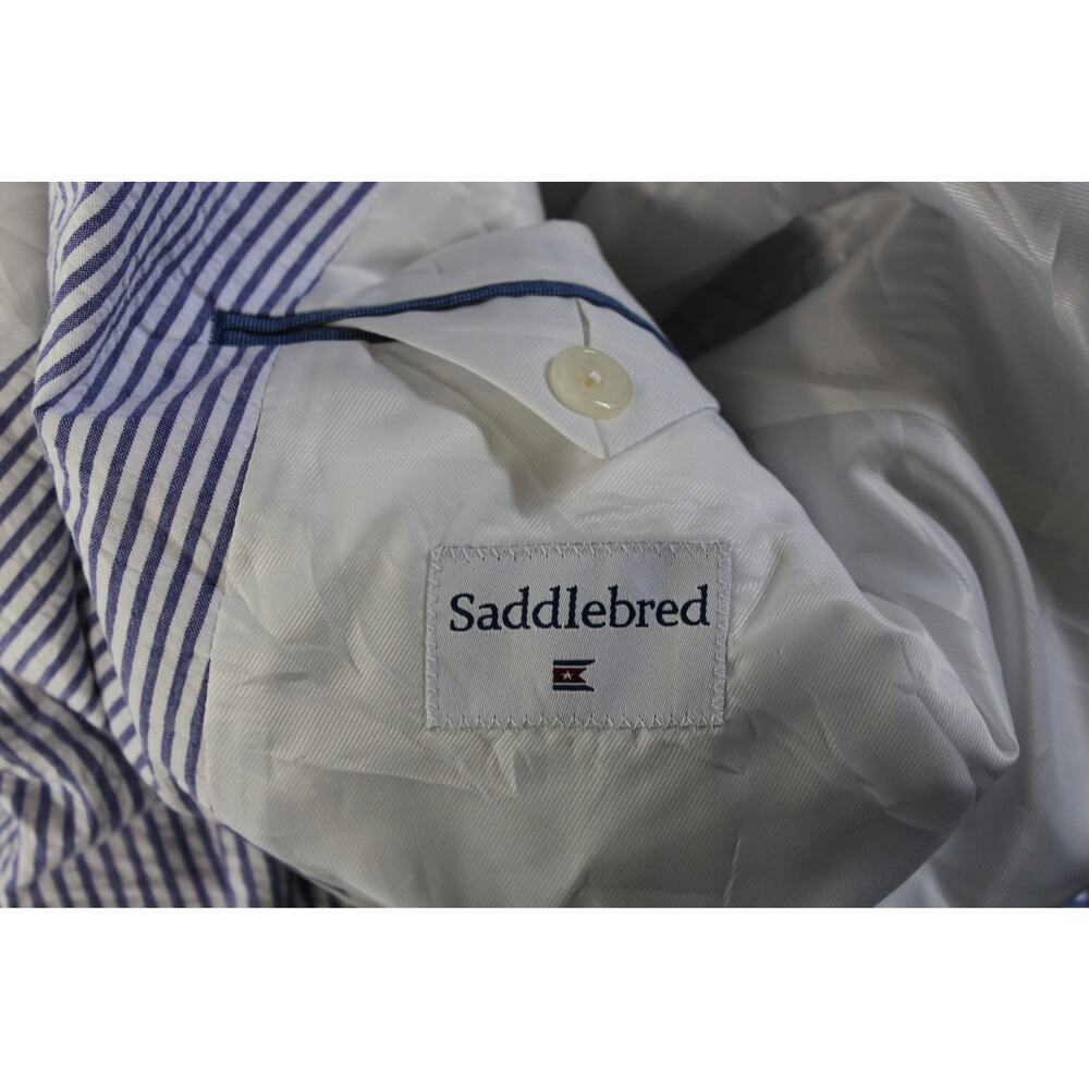 Saddlebred Seersucker Blazer Sportcoat Mens 50R Blue White Stripe 100% Cotton - Picture 4 of 6